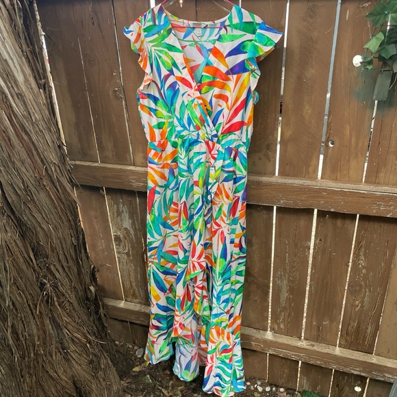 Colorful Tropical Print Maxi Dress - Picture 1 of 3